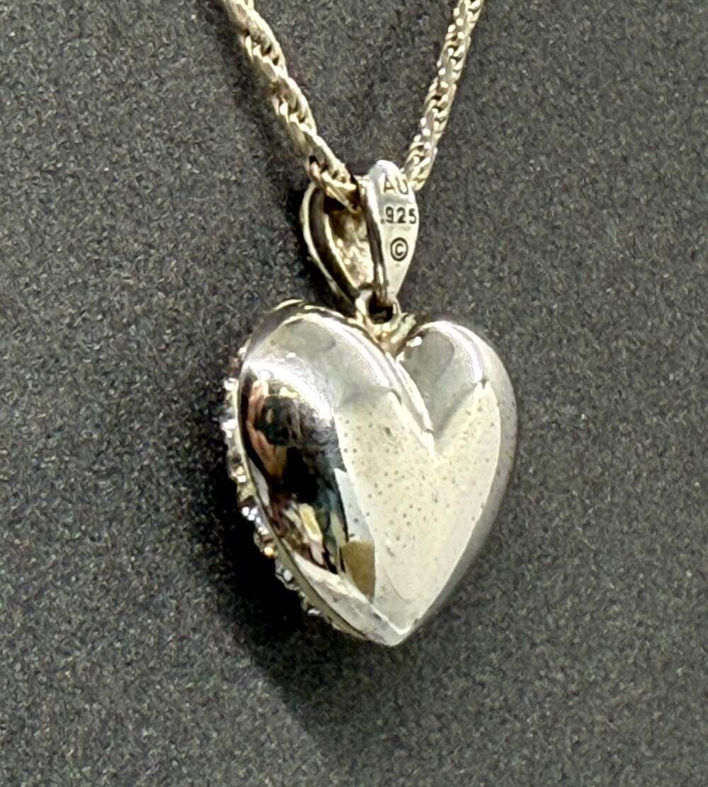 Karizia Italy 925 Silver Rope Chain & Pave Heart Pendant Set 7.4g 16” Necklace - Picture 15 of 16